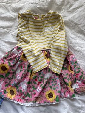 Mini Boden Yellow Stripe Top with Pink Floral Skirt Dress